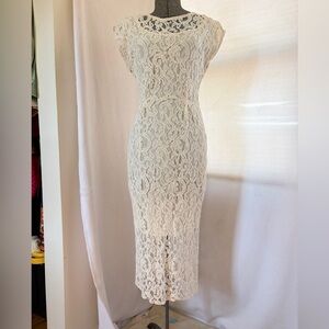 Aryn K. cream stretchy lace dress